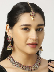 vatsalya creation alloy silver maroon jewellery set