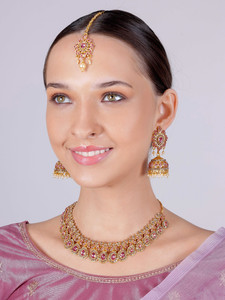 vatsalya creation alloy silver pink jewellery set