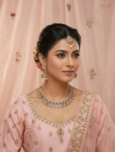 vatsalya creation alloy silver pink jewellery set
