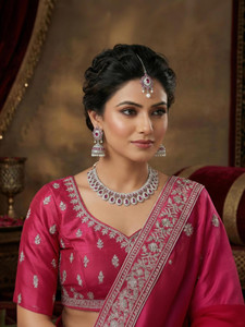 vatsalya creation alloy silver pink jewellery set