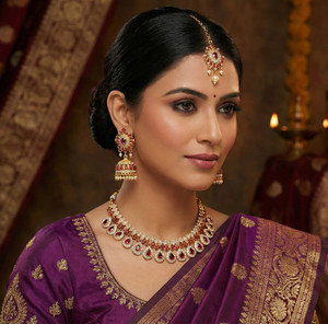 vatsalya creation alloy silver purple jewellery set