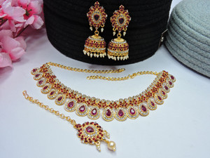 vatsalya creation alloy silver purple jewellery set