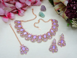 vatsalya creation alloy silver purple jewellery set
