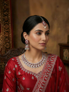 vatsalya creation alloy silver red jewellery set