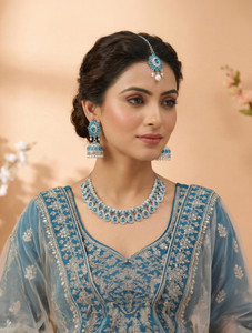 vatsalya creation alloy silver turquoise jewellery set