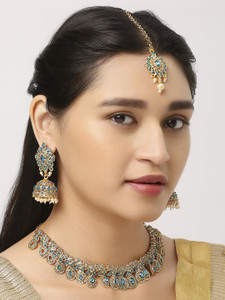 vatsalya creation alloy silver turquoise white gold jewellery set