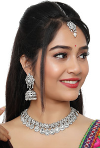 vatsalya creation alloy silver white jewellery set