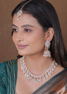 vatsalya creation alloy silver white jewellery set