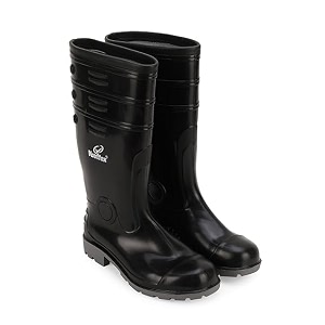 vaultex wellington pro mens pvc gumboots - black  oil and chemical resistance rainwear gumboots for industrial purpose  waterproof amp durable construction  grey sole - 1 pair