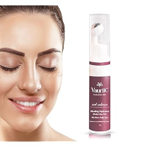 coffee amp vitamin c under eye cream gel for dark circles puffy eyes wrinkles amp fine lines reduce dark circles puffiness with hyaluronic acid vitamin c niacinamide probiotics amp eye massage roller  natural  100 vegan  paraben amp sulphate free  men amp women  all skin types  10 gm