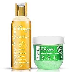 moringa body scrub 200 gms amp relaxing body massage oil 100 ml  removes dead skin gives soft smooth skin amp relaxes senses natural ingredients men amp women  100 vegan  paraben amp sulphate free  for all skin types