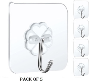 vavsu transparent self adhesive waterproof wall hooks for bathroom and kitchen hook 5 pack of 5