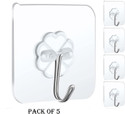 VAVSU Transparent Self Adhesive Waterproof Wall Hooks for Bathroom and Kitchen Hook 5 (Pack of 5)