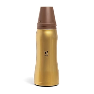 vaya drynk max 900 ml - vacuum insulated stainless steel thermos flask water bottle with gulper lid and 2 cups - turmeric