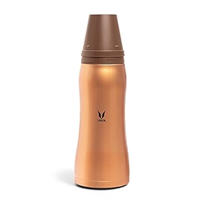 vaya drynk max 900 ml - vacuum insulated stainless steel thermos flask water bottle with gulper lid and 2 cups - saffron