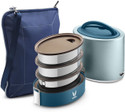 Vaya Tyffyn Lyte 1000 ml Blue Polished Stainless Steel Tiffin Box with BagMat (One 400 ml + Two 300 ml Containers) - 3 Containers Stainless Steel Office Lunch Box