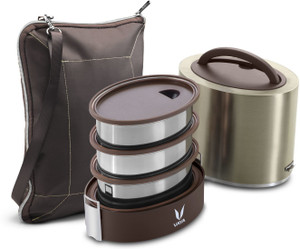vaya tyffyn lyte 1000 ml graphite polished stainless steel tiffin box with bagmat one 400 ml  two 300 ml containers - 3 containers stainless steel office lunch box