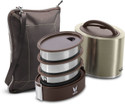 Vaya Tyffyn Lyte 1000 ml Graphite Polished Stainless Steel Tiffin Box with BagMat (One 400 ml + Two 300 ml Containers) - 3 Containers Stainless Steel Office Lunch Box