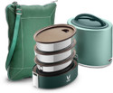 Vaya Tyffyn Lyte 1000 ml Green Polished Stainless Steel Tiffin Box with BagMat (One 400 ml + Two 300 ml Containers) - 3 Containers Stainless Steel Office Lunch Box