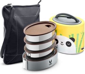 vaya tyffyn lyte 1000 ml panda polished stainless steel tiffin box with bagmat one 400 ml  two 300 ml containers - 3 containers stainless steel office lunch box 1000 ml