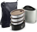 Vaya Tyffyn Lyte 1000 ml Silver Polished Stainless Steel Tiffin Box with BagMat (One 400 ml + Two 300 ml Containers) - 3 Containers Stainless Steel Office Lunch Box
