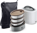 Vaya Tyffyn Lyte 1000 ml White Polished Stainless Steel Tiffin Box with BagMat (One 400 ml + Two 300 ml Containers) - 3 Containers Stainless Steel Office Lunch Box
