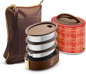 vaya tyffyn lyte 1000 ml zari polished stainless steel tiffin box with bagmat one 400 ml  two 300 ml containers - 3 containers stainless steel school lunch box 1000 ml