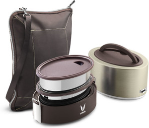 vaya tyffyn lyte 600 ml graphite polished stainless steel tiffin box with bagmat two 300 ml containers - 2 containers stainless steel office lunch box