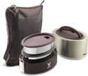 Vaya Tyffyn Lyte 600 ml Graphite Polished Stainless Steel Tiffin Box with BagMat (Two 300 ml Containers) - 2 Containers Stainless Steel Office Lunch Box