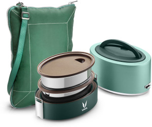 vaya tyffyn lyte 600 ml green polished stainless steel tiffin box with bagmat two 300 ml containers - 2 containers stainless steel office lunch box