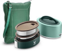 Vaya Tyffyn Lyte 600 ml Green Polished Stainless Steel Tiffin Box with BagMat (Two 300 ml Containers) - 2 Containers Stainless Steel Office Lunch Box