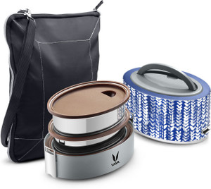 vaya tyffyn lyte 600 ml indigo polished stainless steel tiffin box with bagmat two 300 ml containers - 2 containers stainless steel office lunch box 600 ml