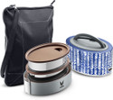 Vaya Tyffyn Lyte 600 ml Indigo Polished Stainless Steel Tiffin Box with BagMat (Two 300 ml Containers) - 2 Containers Stainless Steel Office Lunch Box (600 ml)
