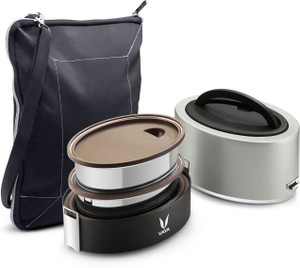 vaya tyffyn lyte 600 ml silver polished stainless steel tiffin box with bagmat two 300 ml containers - 2 containers stainless steel office lunch box