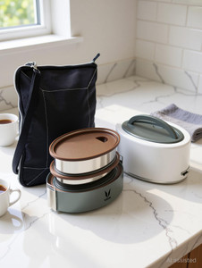 vaya tyffyn lyte 600 ml white polished stainless steel tiffin box with bagmat two 300 ml containers - 2 containers stainless steel office lunch box
