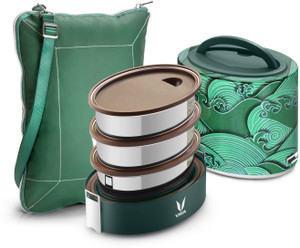 vaya tyffyn lyte kimono 1000 ml polished stainless steel tiffin box with bagmat one 400 ml  two 300 ml containers - 3 containers stainless steel office lunch box 1000 ml