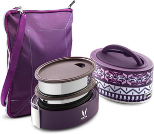 vaya tyffyn lyte wool 600 ml polished stainless steel tiffin box with bagmat two 300 ml containers - 2 containers stainless steel office lunch box 600 ml