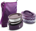 Vaya Tyffyn Lyte Wool 600 ml Polished Stainless Steel Tiffin Box with BagMat (Two 300 ml Containers) - 2 Containers Stainless Steel Office Lunch Box (600 ml)
