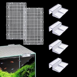 vayinato white plastic divider panel separator grid isolation board and aquarium fish tank glass clossing top lid cover support clip clamp 2 egg crate  4 acrylic clear clips holder 8mm