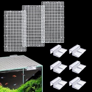 vayinato white plastic divider panel separator grid isolation board and aquarium fish tank glass clossing top lid cover support clip clamp 3 egg crate  6 acrylic clear clips holder 10mm