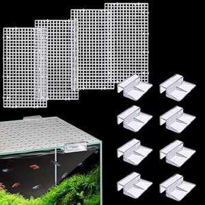 vayinato white plastic divider panel separator grid isolation board and aquarium fish tank glass clossing top lid cover support clip clamp 4 egg crate  8 acrylic clear clips holder 12mm