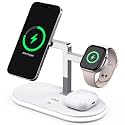 VBA 4 in 1 Wireless Charging Station for Apple MagSafe Charger,Fast Charging Magnetic Wireless Charger Stand with Night Light for iPhone 17 Air 16 15 14 13 12 Series,Apple Watch,AirPods Pro (White)
