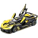 VBE 1:24 Diecast Bugatti Bolide Yellow Metal Pull Back Car with 6 Openable Doors with Sound and Light Toy Decoration car Best Gift Toys for Kids Boys