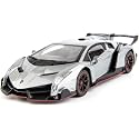 VBE 1:24 Lamborghini Veneno Grey Diecast Metal Pull Back Car with 6 Openable Doors with Sound and Light Toy Decoration car Best Gift Toys for Kids?Grey Color?