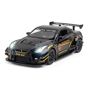 vbe 124 nissan gtr diecast metal pull back car with 6 openable doors with sound and light toy decoration car best gift toys for kids black color
