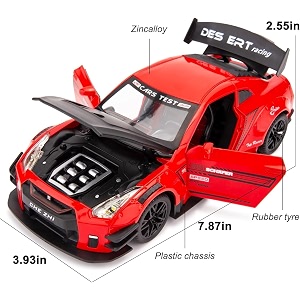 vbe 124 nissan gtr red diecast metal pull back car with 6 openable doors with sound and light toy decoration car best gift toys for kids red color