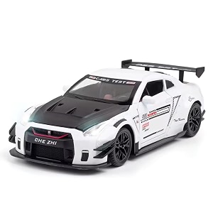 vbe 124 nissan gtr white diecast metal pull back car with 6 openable doors with sound and light toy decoration car best gift toys for kids white color
