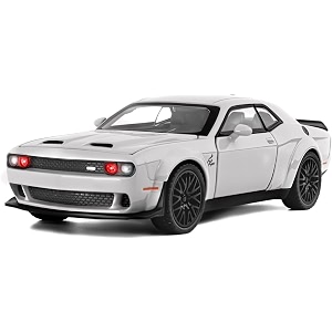 vbe compatible for 124 dodge challenger srt toy car model diecast collectible pull back model car with sound and light toy gift vehicles for adults kids boys girlswhite