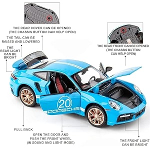 vbe compatible for 132 porsche carrera 911 toy car model diecast collectible pull back model car with sound and light toy gift vehicles for adults kids boys girlsblack