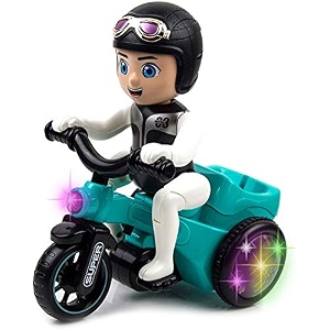 vbe musical stunt bicycle toy with sound amp flashing lights for kids blue